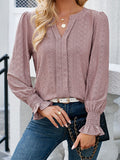 Flared Sleeves Long Sleeve V-Neck T-Shirt Tops