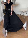 A-Line High Waisted Belted Pleated Solid Color Skirts Bottoms