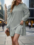 A-Line Long Sleeve Jacquard Pleated Mini Dress