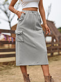 A-Line Buttoned Drawstring Pockets Solid Color Split-Joint Skirts Bottoms