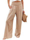 Simple Casual Solid Color Ramie Cotton Wide Leg Pants