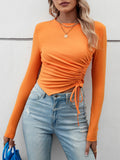 Long Sleeves Skinny Asymmetric Drawstring T-Shirts