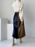 A-Line High Waisted Asymmetric Contrast Color Split-Front Skirts Bottoms