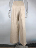 Simple Casual Solid Color Ramie Cotton Wide Leg Pants