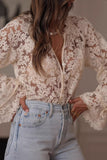 Lace Button Up Long Sleeve Shirt
