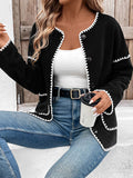 Black Long Sleeve Contrast Color Pocket Cardigan Tops