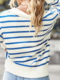 Long Sleeve Loose Striped Lapel Sweater Tops