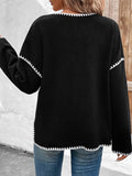 Black Long Sleeve Contrast Color Pocket Cardigan Tops