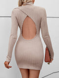 A-Line Bodycon Mock Neck Mini Dress Backless Style
