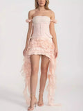 Asymmetrical Tiered Ruffled Corset Mini Dress in Soft Pink