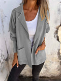 Long Sleeve Loose Fit Solid Color Outerwear with Pockets