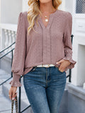 Flared Sleeves Long Sleeve V-Neck T-Shirt Tops