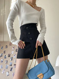 High Waisted Irregular Clipping Solid Color Culotte Shorts