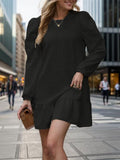 A-Line Long Sleeve Jacquard Pleated Mini Dress