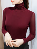 13 Colors High-Neck Long Sleeve T-Shirt for Women
