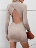 A-Line Bodycon Mock Neck Mini Dress Backless Style