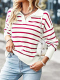 Long Sleeve Loose Striped Lapel Sweater Tops