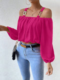 Fuchsia Cold Shoulder Long Sleeve Blouse for Casual Wear