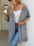 Long Sleeves Loose Jacquard V-Neck Cardigan Tops