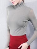 13 Colors High-Neck Long Sleeve T-Shirt for Women
