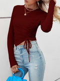 Long Sleeves Skinny Asymmetric Drawstring T-Shirts