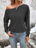 Long Sleeve Loose Asymmetric One-Shoulder T-Shirt