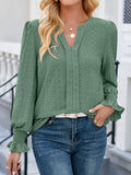 Flared Sleeves Long Sleeve V-Neck T-Shirt Tops