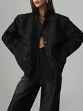 Long Sleeves Loose Buttoned Elastic Pockets Sequined Jackets