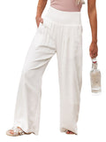 Simple Casual Solid Color Ramie Cotton Wide Leg Pants