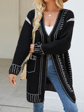 Long Sleeves Loose Jacquard V-Neck Cardigan Tops
