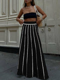 Casual Striped Tassel Knit Skirt