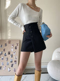 High Waisted Irregular Clipping Solid Color Culotte Shorts