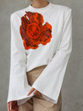 Flared Sleeves Long Sleeve Flower Print T-Shirt Tops
